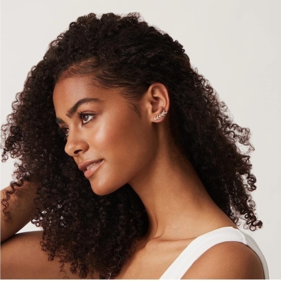 GOLD 14k Gold Plated Geometric Cubic Zirconia Crawler Earrings - Picture 2 of 2